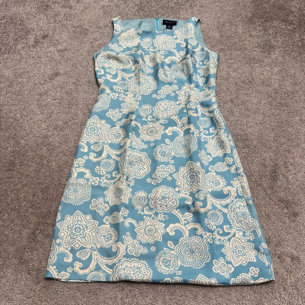 Ann Taylor Petites Sheath Dress Womens 2P Light Blue Paisley Floral 100% Silk